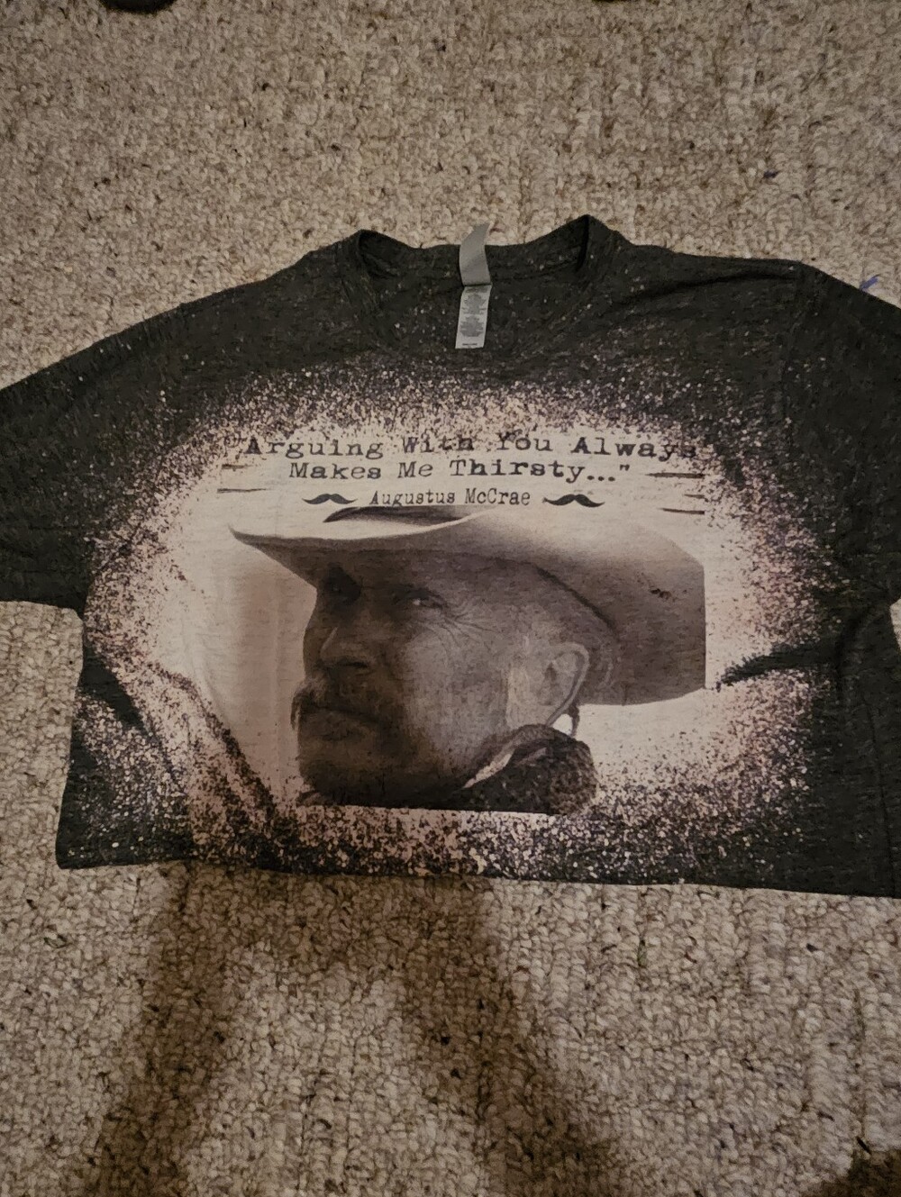 Graphic Black Men's Crewneck T‑Shirt with Western Portrait
